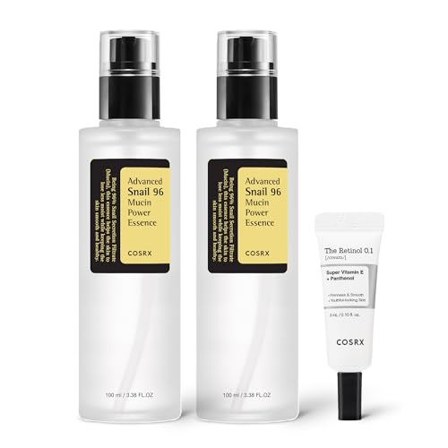 COSRX Snail 96% Mucin Essence 2ea & Retinol 0.1% Cream Mini Sample 1ea 3.38 Fl Oz (Pack of 2)