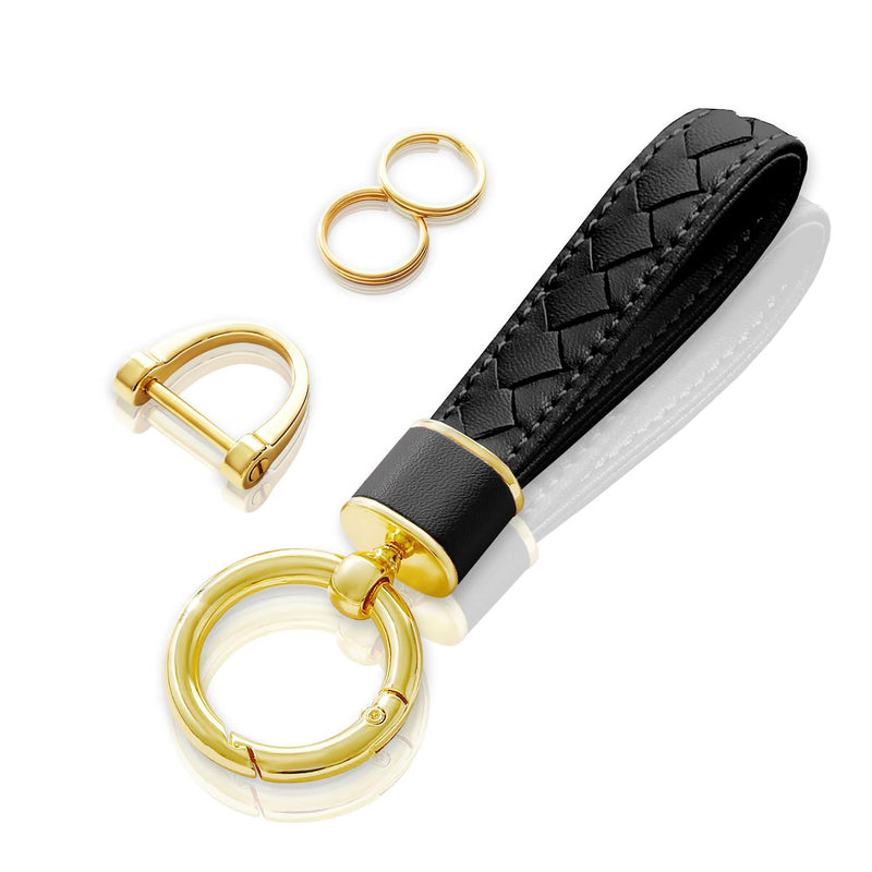 Gkeygo Leather Car Keychain, Handmade Woven Keychains for Women and Men, Universal Key Fob Holder with 360 Degree Rotatable, Anti-Lost D-Ring, 2 Keyrings and 1 Screwdriver – Black - BeesActive Australia