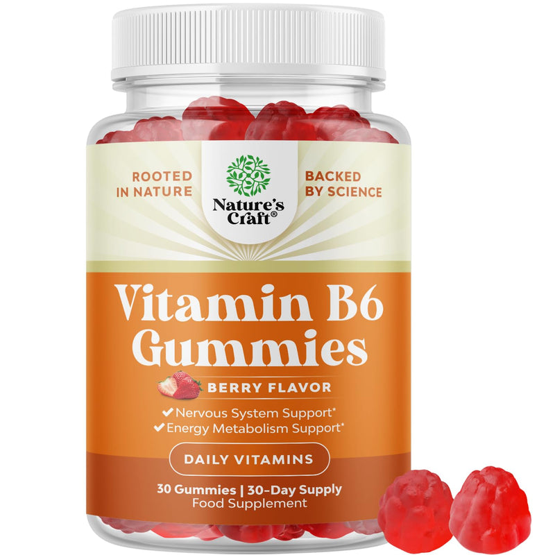 Potent Vitamin B6 Gummies for Adults - Potent Vitamin B Complex Supplements for Men & Women for Nervous System Support Mood & Immune System - Vegan Pyridoxine Chews for Energy & Metabolism - 30 Count 30 Count (Pack of 1)