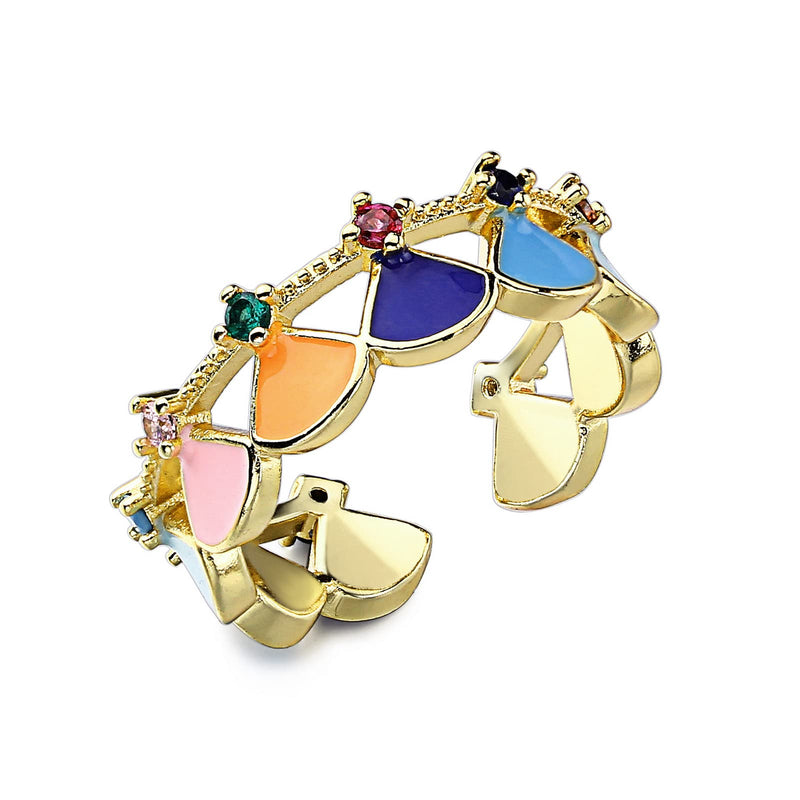 CHARMINGO Open Enamel Ring for Women, Dainty 18k Gold Plated Adjustable Ring, Trendy Birthstone Statement Ring Jewelry Gift for Her (Black/Blue/Colorful) Colorful - BeesActive Australia