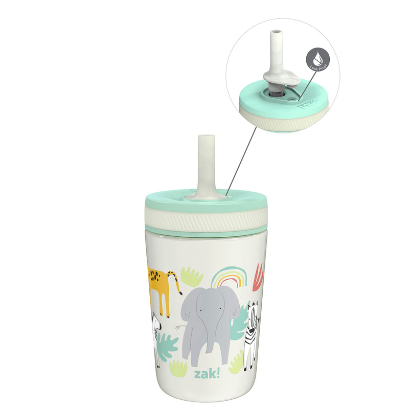 Zak Designs Kelso Toddler Cups For Travel or At Home, 12oz Vacuum Insulated Stainless Steel Sippy Cup With Leak-Proof Design is Perfect For Kids (Safari) 12 Ounces Safari