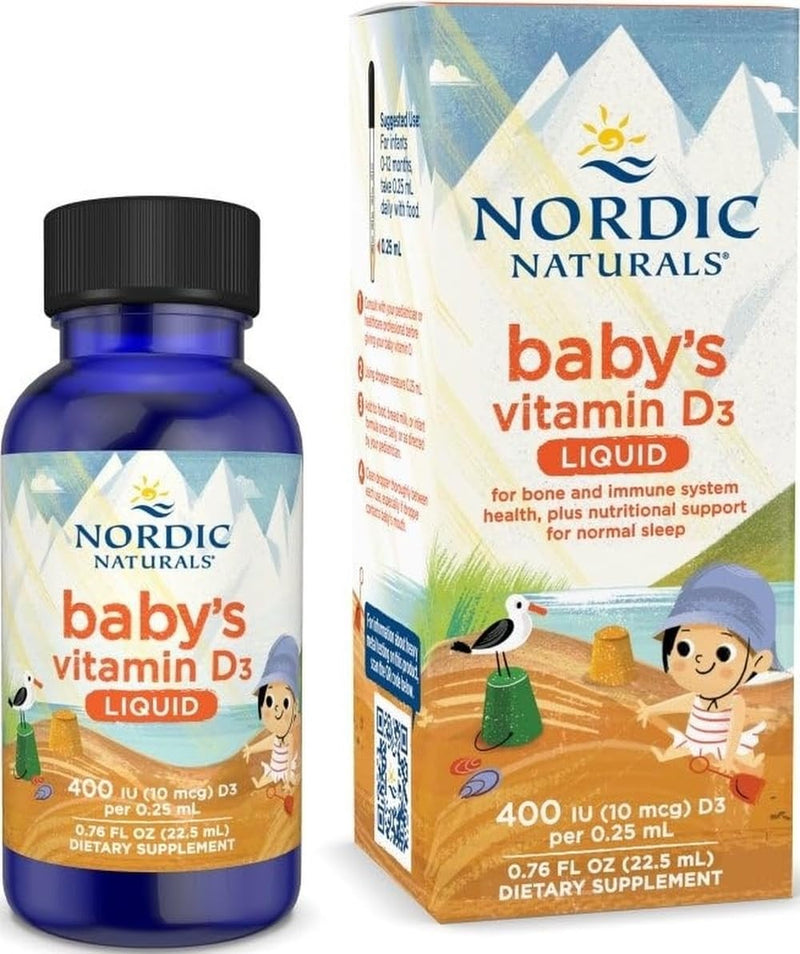 Nordic Naturals Baby Vitamin D Drops, 400 IU D3 for Infants - 0.76 oz | Supports Healthy Bone Development. Immune System Support. Sleep Rhythm Support. Unflavored. Non-GMO. Vegetarian. 90 Servings.