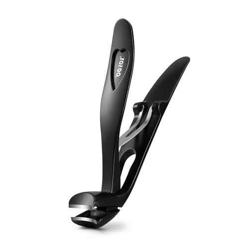 BEZOX Angled Head Toe Nail Clippers for Seniors for Thick Nails - Ergonomic Toenails Clipper for Thick Toenails, Premium Finger Nails Clipper for Adult with Catcher - Black Sand Black Small