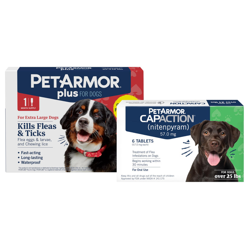 PetArmor CAPACTION Oral Flea Treatment for Dogs (6 Doses) + Bonus PetArmor Plus Topical Flea & Tick Treatment & Preventative for Dogs 89-132 lbs (1 Dose) Treat + Prevent 89-132 lbs 1 Count