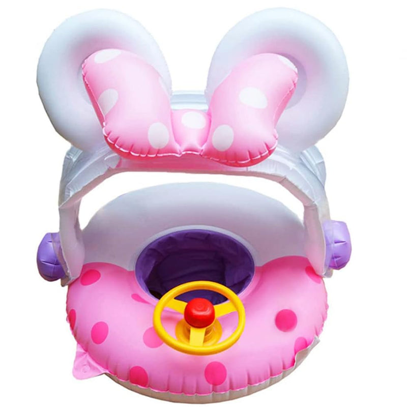 Arcimatto Baby Swimming Pool Floats with Removable Sun Protection Canopy, Cute Inflatable Raft with Seat and Handle, No Flip Over Kids Infants Boat Swim Ring for Toddlers 8-36 Months Pink Mouse - BeesActive Australia
