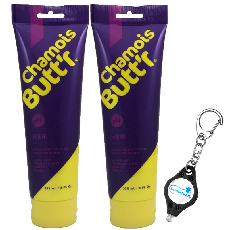 Lumintrail Chamois Butt'r Her Anti-Chafe Cream, 8 oz Tube, 2-Pack Bundle with Keychain Light - BeesActive Australia