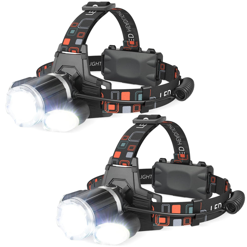 2 Pack Headlamp Rechargeable, 1500 High Lumen Head Lamp, Super Bright LED Head Light Camping Accessories with Red Light, 4 Modes USB Recharge Flashlight, Waterproof Headlight Camping Gear Black 2 Count (Pack of 1) - BeesActive Australia