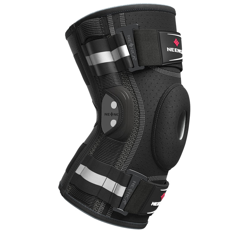 NEENCA Professional Knee Brace for Knee Pain, Adjustable Hinged Knee Support with Removable Side Stabilizers, Strong Stability for Joint Pain Relief, Arthritis, Meniscus Tear, ACL, PCL, Runner, Sports Large Black - Single