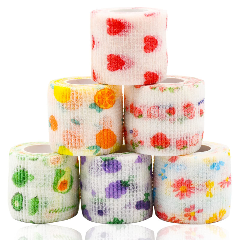 6 Roll 2 Inch x 5 Yards Pet Vet Wrap for Dogs Cats, Cohesive Bandages in Bulk, Colorful Cute Non-Woven Self Adhesive Bandages Wrap Roll for Pet Animals Wound Care Ankle Sprains & Swelling fruit - BeesActive Australia