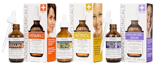 Advanced Clinicals Retinol Serum For Face + Hyaluronic Acid Moisturizer + Vitamin C Serum 3PC Skincare Set For Women & Men | Anti Aging Serums For Brightening, Firming, & Hydrating | 1.75 Fl Oz, 3pc Vitamin C + Retinol + Hyaluronic Acid