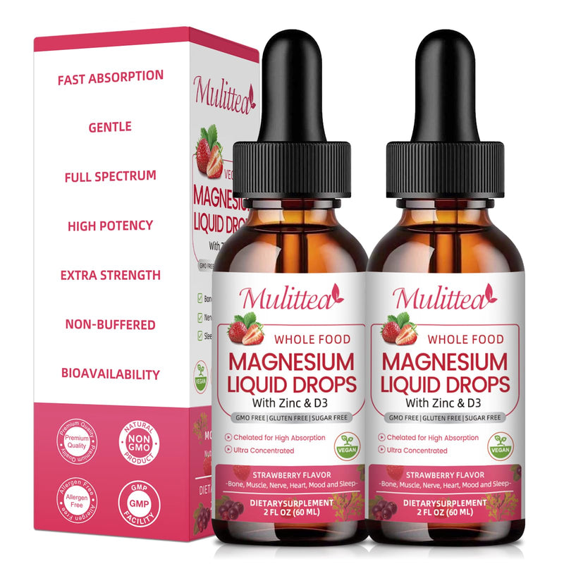 Magnesium Glycinate Liquid, High Potency Magnesium Glycinate & Whole Food Nutrition, Sugar Free Vegan Non-GMO Complex Supplement Promotes Nerv,Relaxation,Muscle,Sleep Support* 2 Fl Oz (Pack of 2)