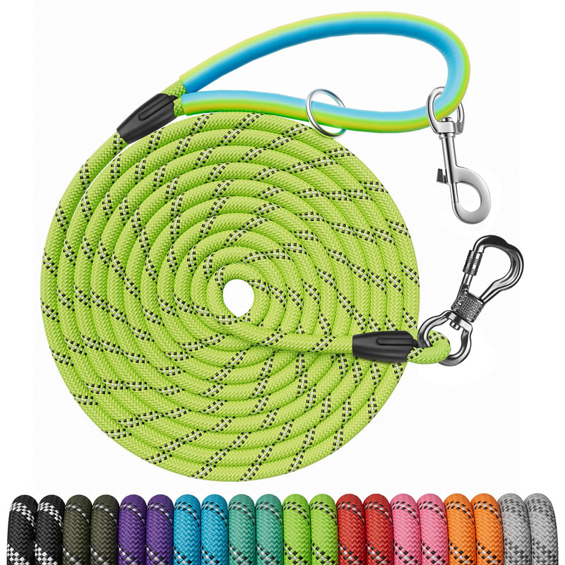 NTR 15FT Training Leash for Dogs, Nylon Rope Dog Leash with 2 Swivel Hooks and Comfortable Padded Handle, Cat Puppy Leash Lead for Small Medium Large Dogs Training, Playing, Camping, or Backyard 15ft*1/3" Green - BeesActive Australia