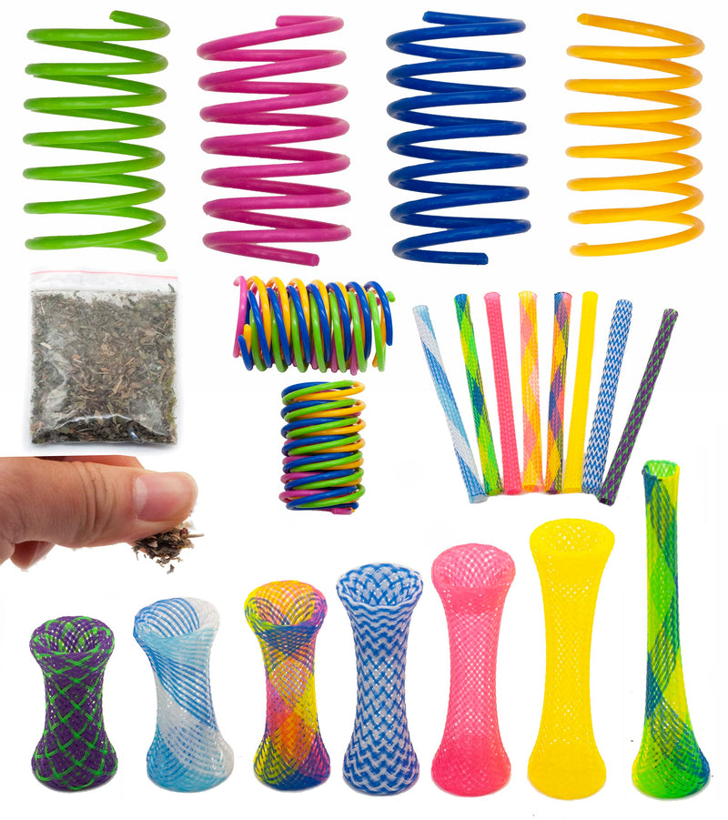 Fashion's Talk 49PCS Cat Spring Toy for Kitten Catnip Bag Mesh Tubes Spring Cat Toy Bulk for Indoor Cats Kitty cat spring toy+Catnip+mesh fun tubes 49-Pack (24 spring+24 mesh tubes+1 Bag catnip) - BeesActive Australia