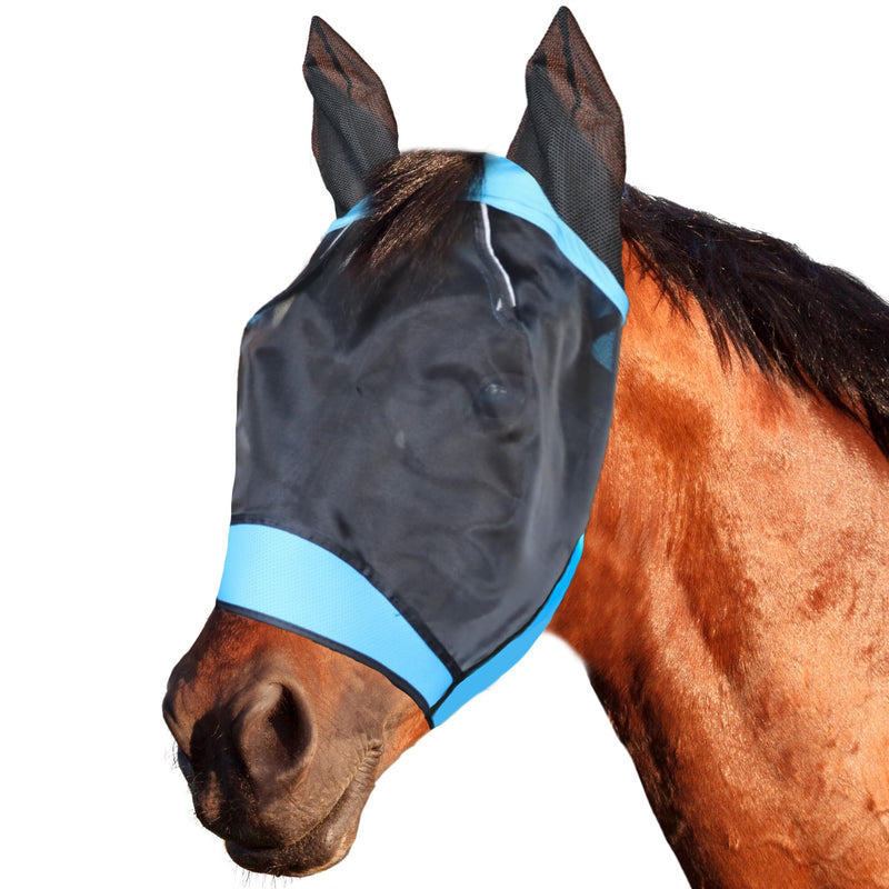 Fly Masks for Horses Equestrian Horse Supplies Horse Fly Mask with Ear Breathable Fine Mesh for Eye Protection from Insect Pests and UV Protection, Adjustable Fit for Comfort (Blue, Large) BLUE - BeesActive Australia