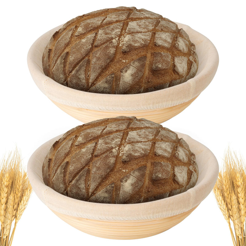 10 inch Round Banneton Bread Proofing Basket Set of 2PCS Bread Dough Proofing Rising Rattan Basket & Liner for Baking Bread Making - BeesActive Australia