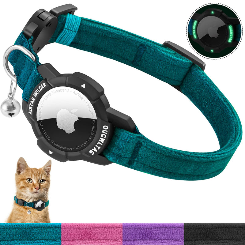 Luminous AirTag Cat Collar Breakaway, OUCWLTAG GPS Cat Collar with Apple Air Tag Holder, Cat Tracker Collars with Safety Elastic Band for Girl Boy Cats, Kittens and Puppies (Blue, 7-10 Inch) Blue - BeesActive Australia