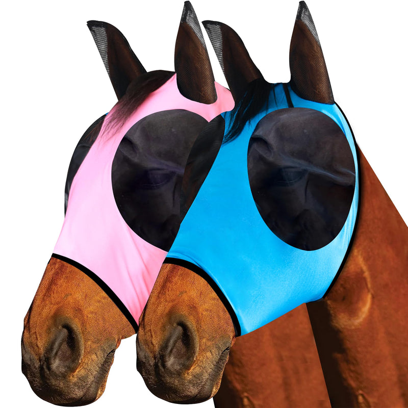 2PCS Horse Fly Mask Horse Supplies Fly Masks for Horses with Ears Soft Fine Mesh with UV Protection, Lycra Fly Masks for Horses with Breathable and Stretchy Fabric, One Size Fits All A-BLUE & PINK Average - BeesActive Australia