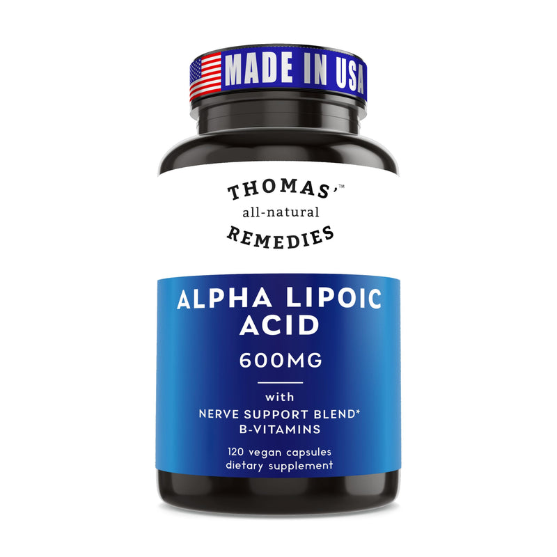 Toms Remedies Alpha Lipoic Acid Supplement 600mg Nerve Support | Vegan capsules with B-vitamins and a nerve support blend, No fillers, 60 count per bottle 120 Count (Pack of 1)