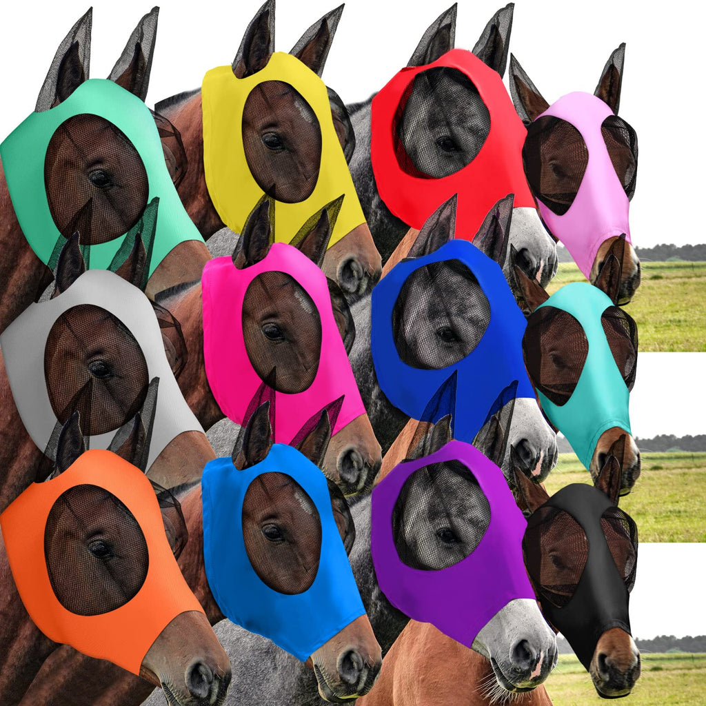 Sanwuta 12 Pcs Horse Fly Masks for Horses Comfortable Fly Masks for Horses with Ears UV Protection Elasticity Horse Face Mask Horse Masks Covering for Horses Bulk Riding Supplies(Large) Large - BeesActive Australia