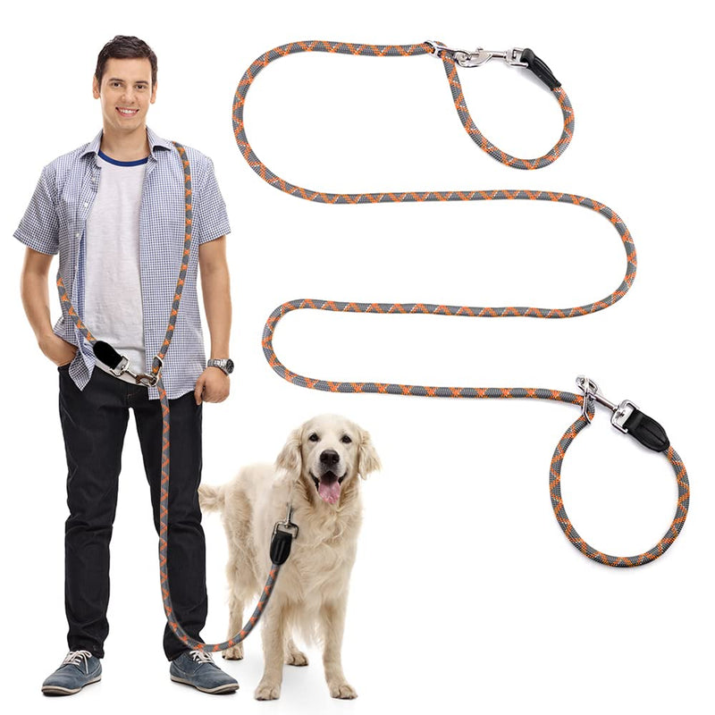 Pawstrip Hands-Free Dog Leash - Multifunctional Reflective Waist and Crossbody Training Leash for Walking and Running - Adjustable Nylon Double Leashes for Small, Medium, Large Dogs Orange