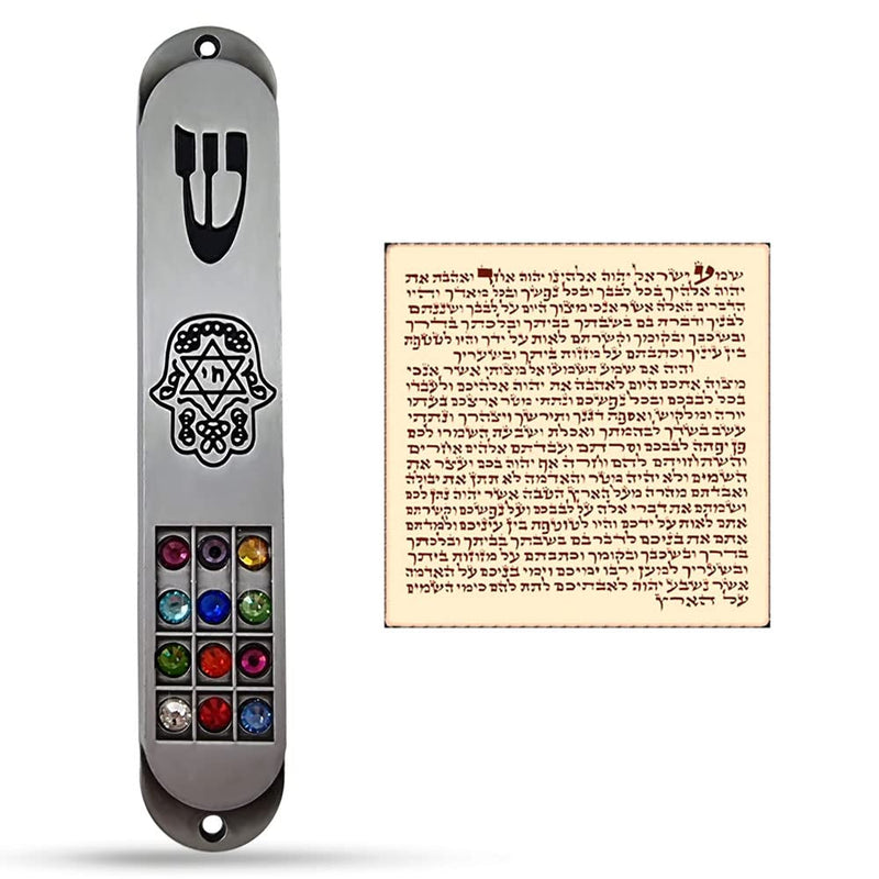 TALISMAN4U Pewter MEZUZAH Case with Scroll 12 Tribes of Israel Hoshen Design Protection Hamsa Star of David Judaica Door Mezuza 3.5 Inch - BeesActive Australia