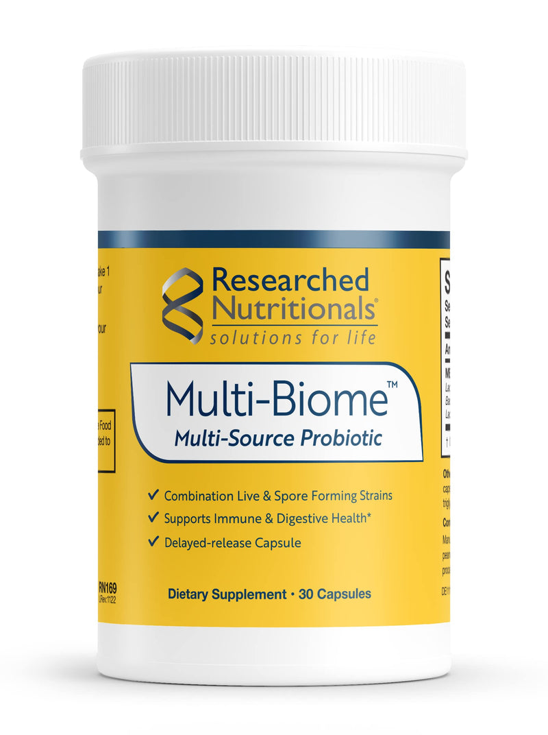 Researched Nutritionals Multi-Biome - Dual-Action Probiotics for Women & Men - Spore + Live Strain Formula with Delayed-Release Capsules for Gut Health, Histamine & Immune Support (30 ct)