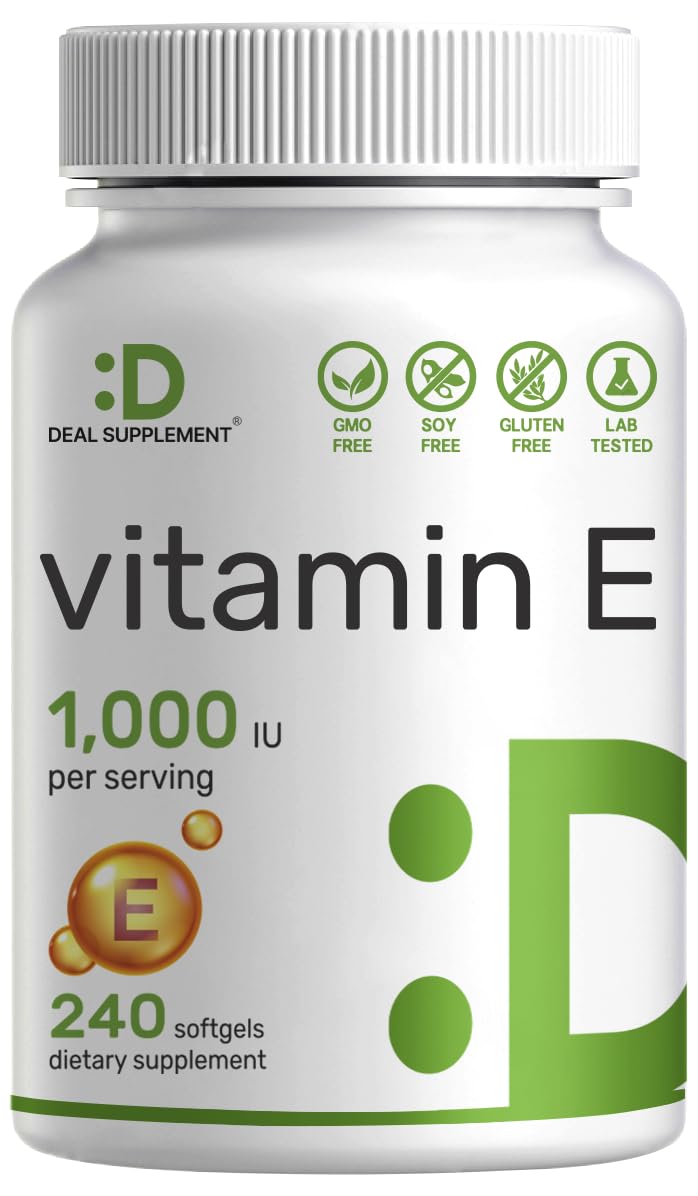 DEAL SUPPLEMENT Vitamin E Supplements, 1,000 IU Per Serving, 240 Softgels – Extra Strength Antioxidant Protection – Bioavailable Stable Form – Skin, Heart, Brain, & Immune Support – Non-GMO - BeesActive Australia