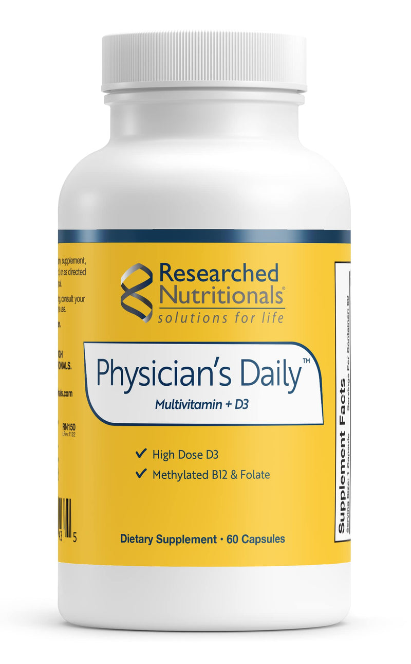Researched Nutritionals Physician's Daily Multivitamin with D3, 60 Capsules | Methylated Multivitamin, B12, B6 & Folate, Vitamin D3 2000 IU, Daily Heart & Cognitive Support, Vegetarian