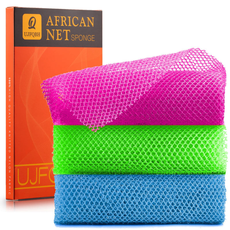 3 Pieces African Bath Sponge African Net Long Net Bath Sponge Exfoliating Shower Body Scrubber Back Scrubber Skin Smoother,Great for Daily Use (Rose Red, Blue, Green) Rose Red, Blue, Green - BeesActive Australia