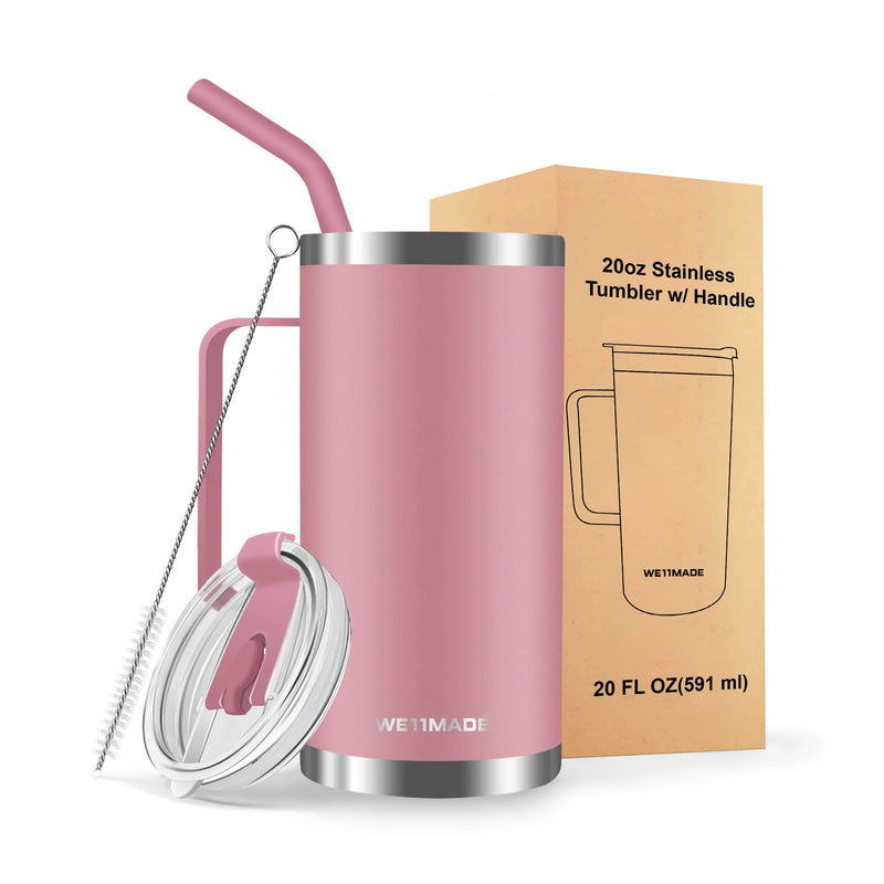 20 oz tumbler with handle, Lids and Straw, insulated Stainless Steel Coffee Mug, Keeps Drinks Cold up to 12 Hours, Fits in Car Cup Holder, 100% Leakproof, Iced Tea or Coffee, Smoothie(Candy Pink) Candy Pink - BeesActive Australia
