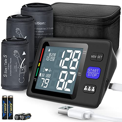 Blood Pressure Machine Upper Arm, 3 Size Cuffs, S, M/L and XL, Small 7"-9", Medium/Large 9"-17" and Extra Large Cuff 13"-21", Accurate Automatic Digital BP Monitor, Large Backlit LCD, 3-User 1500 MEM Black