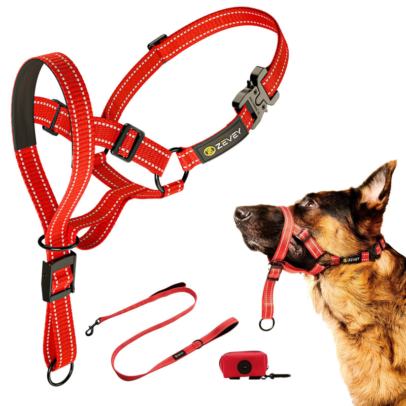Dog Headcollar with Leash and Safety Strap Stops Heavy Pulling On The Leash Padded Reflective Head Halter for Small Medium Large Dogs Adjustable Head Harness for Training and Walking, (XL, RED) XL - BeesActive Australia