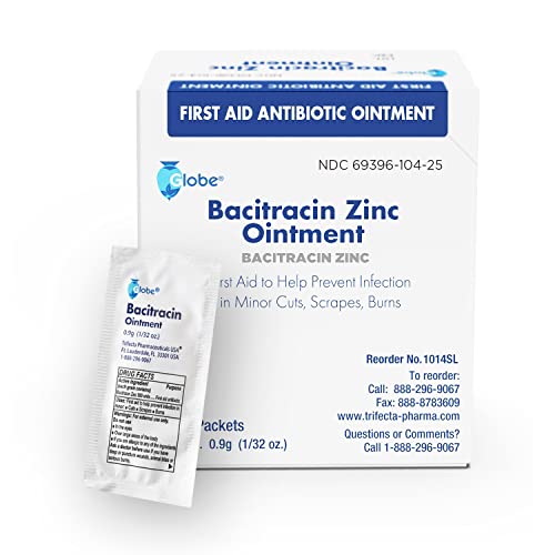 Globe Bacitracin Zinc Ointment, 25 Pack, Single Use Packets, 0.9 g