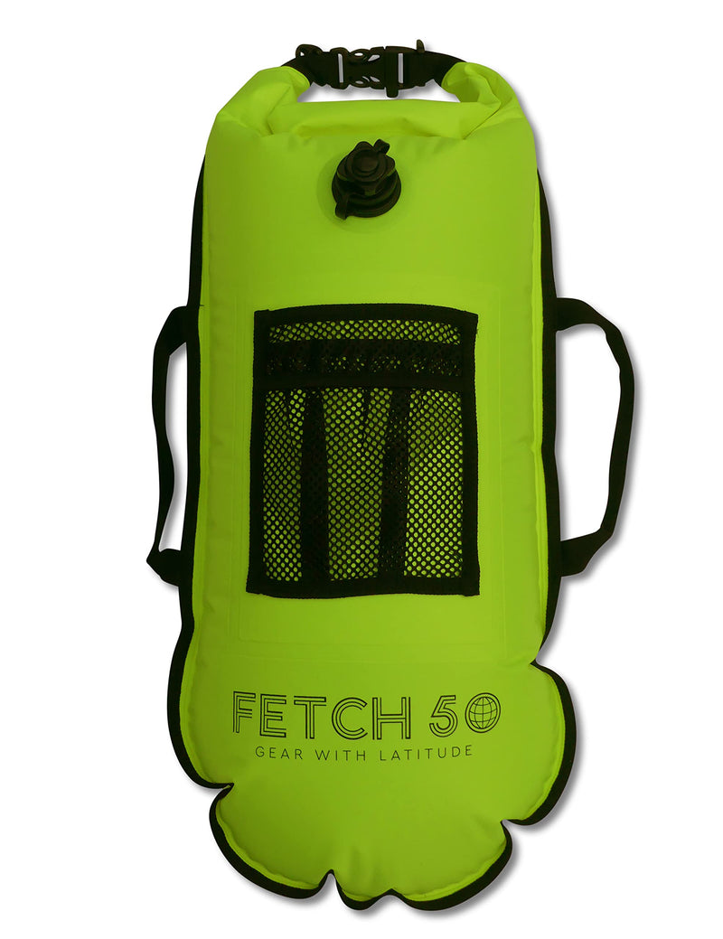 Swim Buoy Dry Bag | Double Chamber Dry Bag with Handles, Nutrition Pouch and Whistle | Flourcesent Yellow Swimming Tow Float - BeesActive Australia