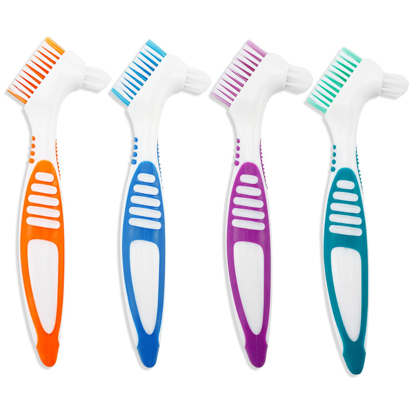 4PCS Premium Denture Cleaning Brush Toothbrush, Multi-Layered Bristles Portable Toothbrush Double Sided Brush for Denture Care (Blue, Purple, Green, Orange) - BeesActive Australia