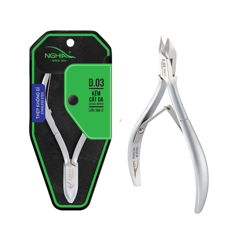 NGHIA Cuticle Nipper - D-03 JAW 12 | Stainless Steel | Durable and Sharp | Ergonomic Design | Grey Plated | Ideal for Salons and Home Use