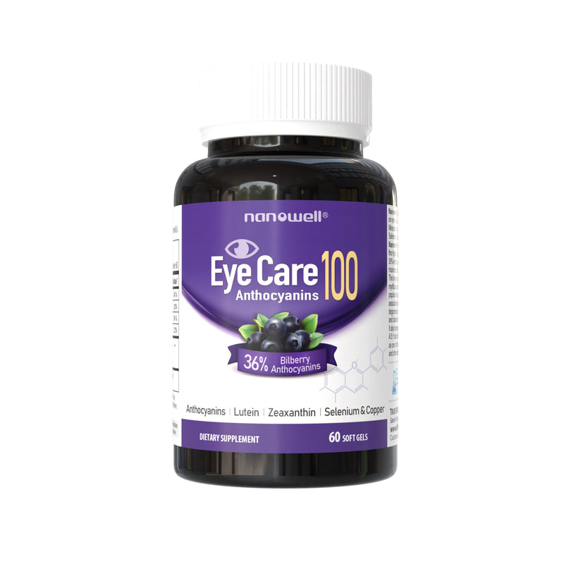 NANOWELL EyeCare Anthocyanins 100 - Eye Health Supplement with Bilberry, Zeaxanthin, Lutein, Anthocyanins, Vitamin A, E, Selenium & Copper - 60 Softgels, 60 Day Supply | Eye Health Supplement, Bilberry, Zeaxanthin, Lutein, Anthocyanins, Vitamin A, E, S...