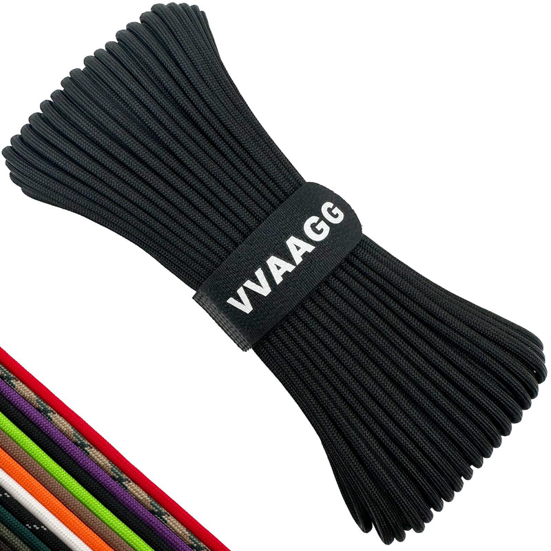 VVAAGG 550 Paracord 100FT, Heavy-Duty Parachute Cord, Outdoor Camping Gear Tent Rope Black - BeesActive Australia