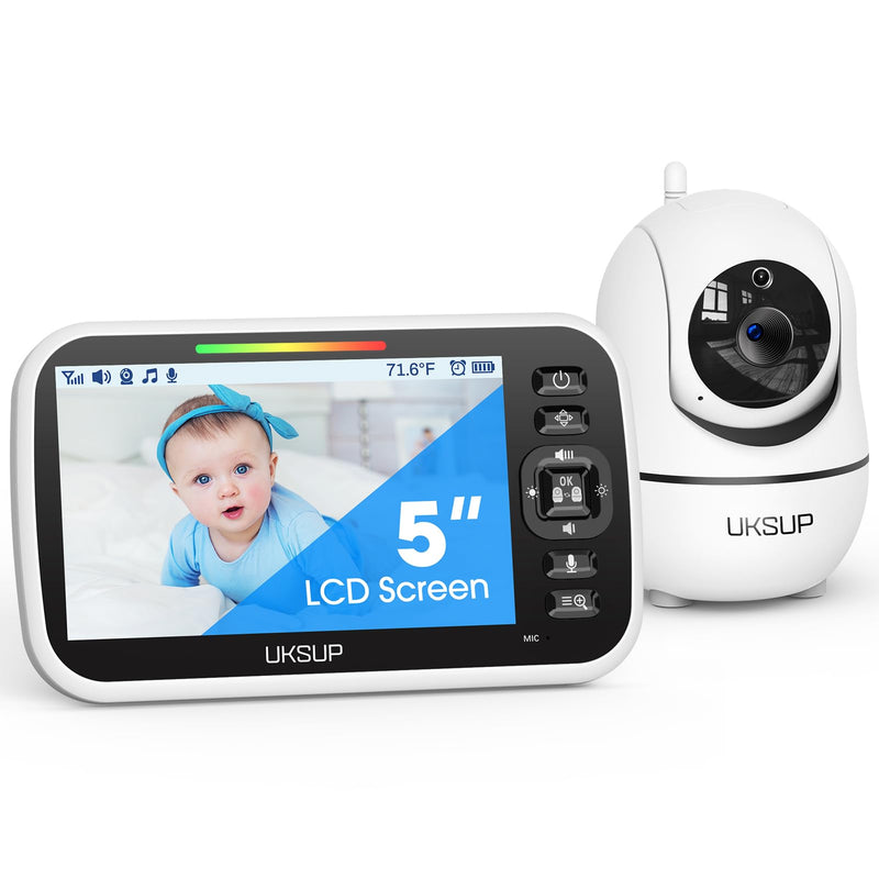 Baby Monitor with Camera and Audio - 5” Display Video Baby Monitor with 29 Hour Battery Life, Remote Pan & Tilt, 2X Zoom,Auto Night Vision, 2 Way Talk, Temperature Sensor,Lullabies,960 Feet Range 1 Camera - BeesActive Australia