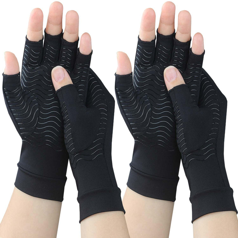 2 Pairs Copper Arthritis Compression Gloves for Rheumatoid, Osteoarthritis, Carpal Tunnel Pain Relief, Compression Hand Gloves for Women & Men,Anti-Slip Fingerless Gloves for Work,Typing (M) Medium