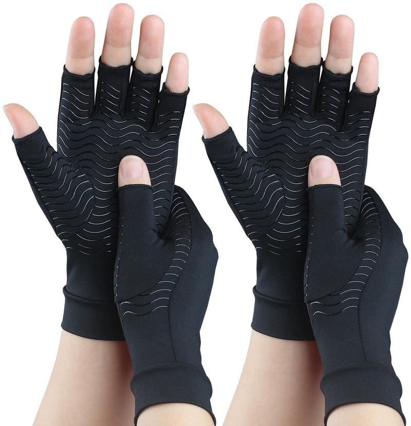 SHIFANQI 2 Pairs Copper Arthritis Gloves for Carpal Tunnel Pain Relief, Compression Gloves to Alleviate Hand Pain,Swelling,Fingerless Typing Gloves for Rheumatoid,Tendonitis for Women & Men (Medium) Medium Open Finger - BeesActive Australia
