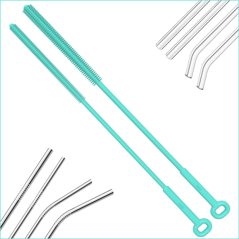 Reusable Silicone Straw Brush,Straw Cleaner,Pipe Cleaners,Extra Long Cleaner Brush for Cleaning Bottle Metal Glass Straws Drink Lid,Straw Cover,Smoothie Straw,Drinking Mint Green 6mm+8mm - BeesActive Australia