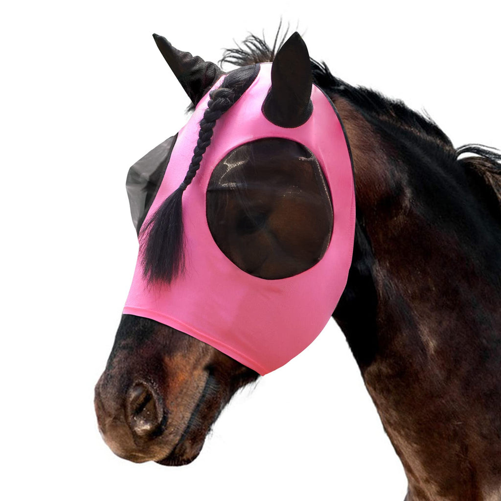 Horse Fly Mask,Fly Masks for Horses with Ears,Lycra Upgrade Fly Mask with UV Protection Comfortable&Elasticity(Pink)