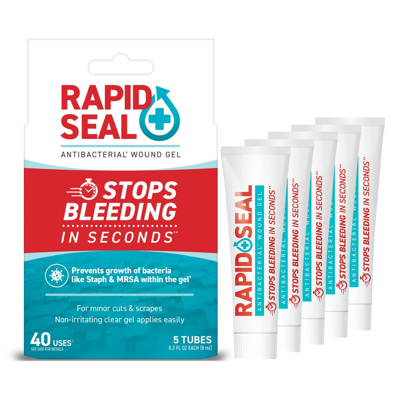 Rapid-Seal Wound Gel (5 Tubes) | Stops Bleeding in Seconds, Ideal for Cuts, Scrapes and Razor Nicks for Emergency First Aid Supplies 5 Tubes (0.5 Fl Oz Each)