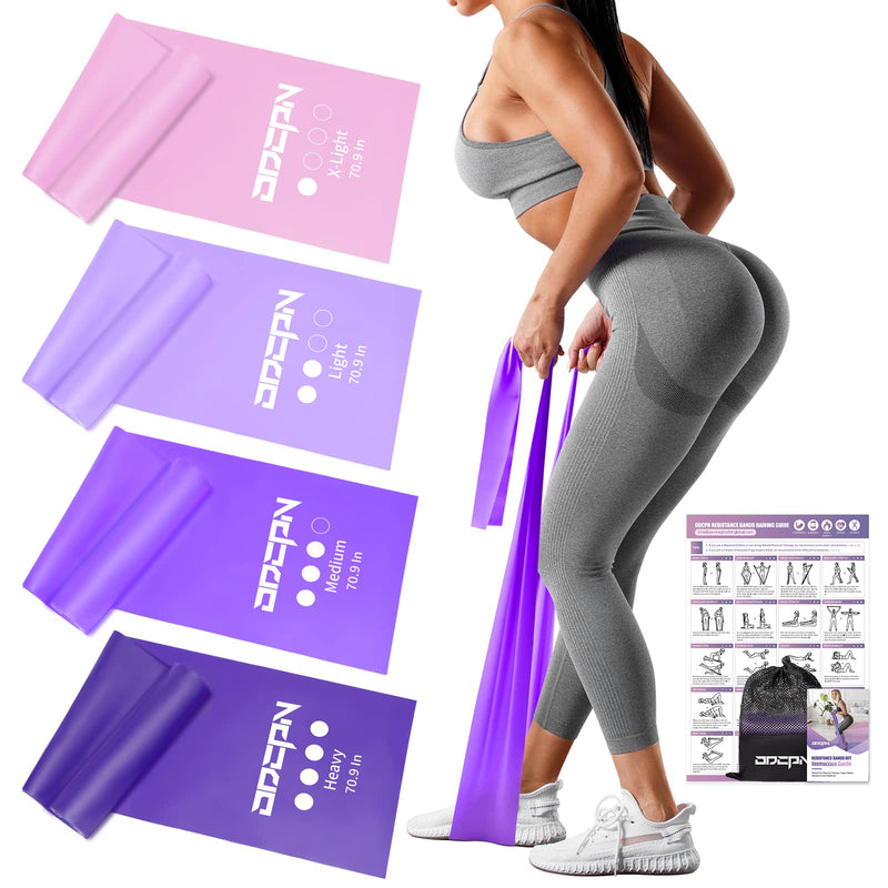 Resistance Bands for Physical Therapy Women, Extended 5.9Ft Exercise Stretch Bands for Yoga, Pilates, Rehab, Fitness and Strength Training, Elastic Workout Bands with Training Poster Purple - BeesActive Australia