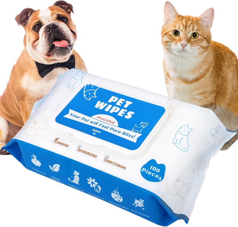 Pet Wipes for Dogs 100Pcs/1Pack – Unscented Dog Wipes with Vitamin E, Chamomile – Gentle Cat Wipes Ideal for Muddy Paws, Face, Dog Eye Wipes, Dog Ear Wipes – Resealable Lid Butt Wipes 100 Count/1 Pack - BeesActive Australia