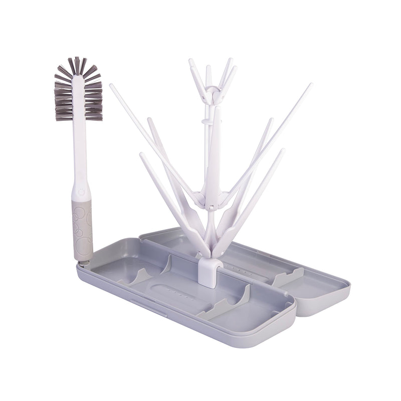 Ubbi On-The-Go Drying Rack and Brush Set, includes Travel Case and Bottle Brush for Compact Storage, Holds Up to 8 Bottles, Baby Travel Accessories, Gray Gray Drying Rack & Brush - BeesActive Australia