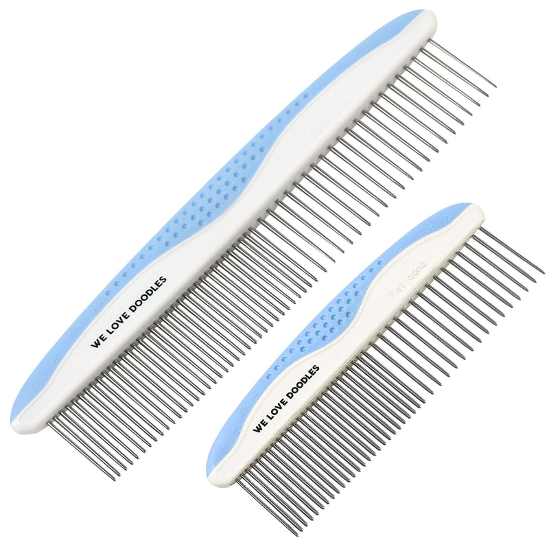 Metal Dog Grooming Comb | Removes Tangles & Matts | Dematting Pet Combs | Detangler For Matted Hair | Best Comb For Poodles, Goldendoodles, Doodles & Long Haired Dogs (2 PACK) [We Love Doodles] Large & Small - BeesActive Australia