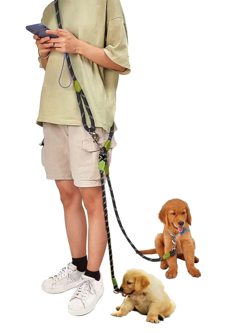 Hands Free Dog Leash 2 Dogs 7.5ft Rope Crossbody Dog Leash for Two Dogs Reflective for Large Medium Small Dogs Walking, Jogging and Running Black two leashes - BeesActive Australia