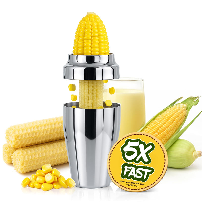 YYP Corn Cutter Peeler, Corn Cob Stripper with Cup [No Splatters or Mess], 304 Stainless Steel Corn on the Cob Remover Kitchen Tool, Corn Kernel Shucker Separator Slicer with Serrated Sharp Blade - BeesActive Australia